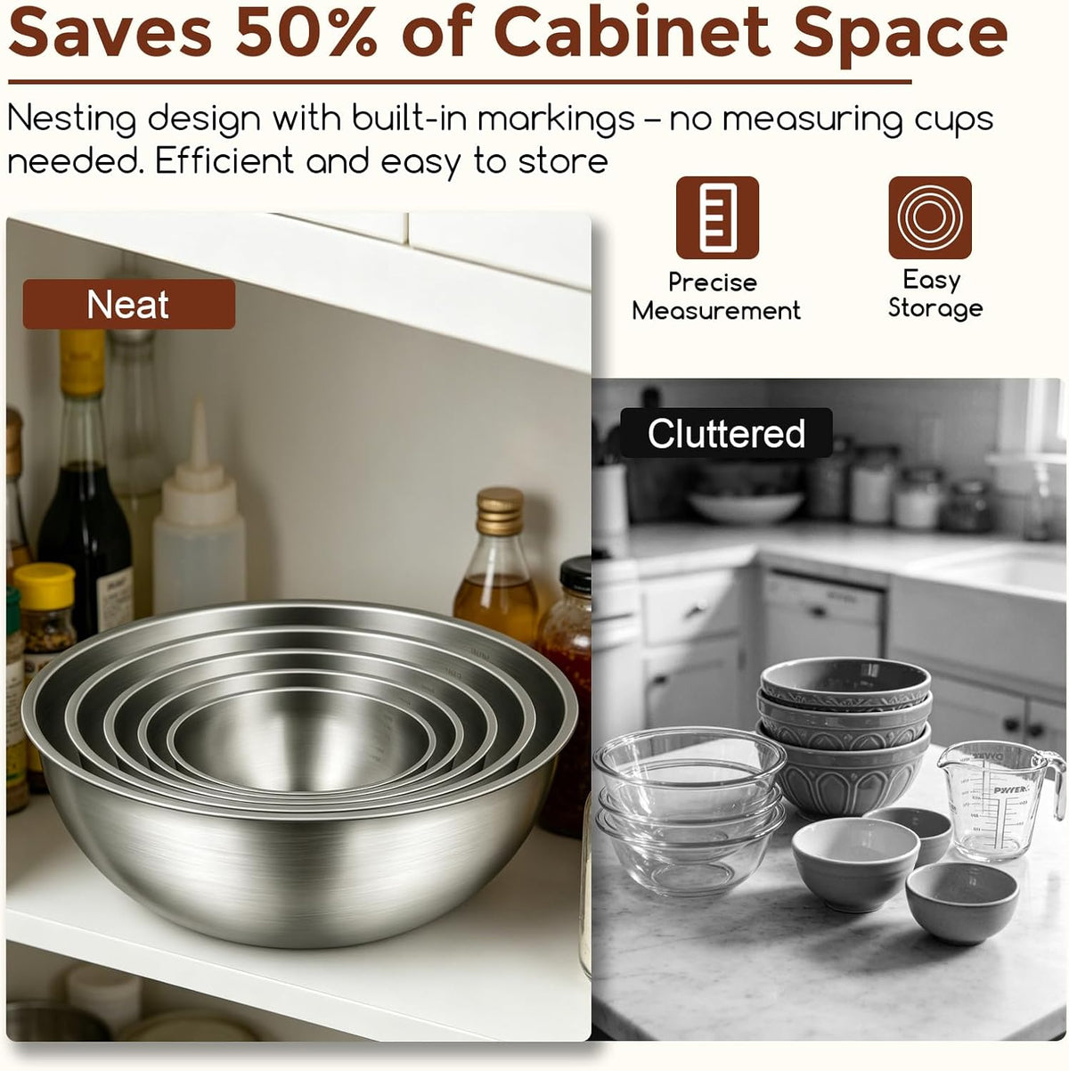 Gronivex Stainless Steel Mixing Bowls Set, (1.5, 2.2 & 3.4 Qt)