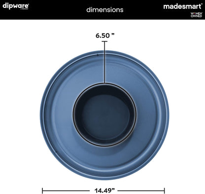 madesmart Chip N Dip Dipware Bowl, 2-Piece Serving Set with Stackable & Removable Dip Bowl, Durable Plastic Chip Tray for Entertaining, Tabletop Snack Server, Blue