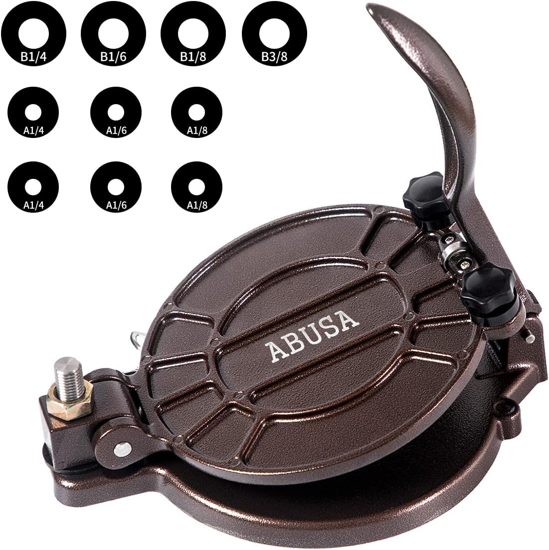 ABUSA Thickness Adjustable Tortilla Press 8 Inch Tortilla Maker Black - Roti, Dough Press, Dosa, Tawa, Tamale, Pizza, Pie, Patty (Extra Oil Paper or Patty Paper needed)