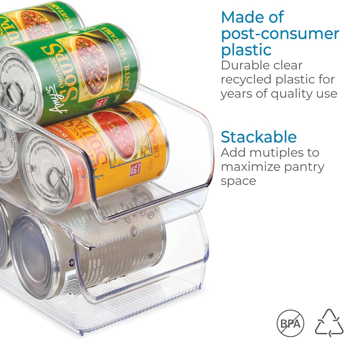 iDesign Recycled Plastic Freezer and Refrigerator Organizer Bin, Set of 2, The Linus Collection – 5.25" x 11" x 3.5", Clear