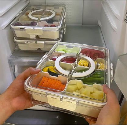 Serving Tray with Lid and Handle Divided Snackle Box Container Multi Compartment Food Container |Fruit Tray Veggie Tray with Lid Appetizer Snack Platter for Parties Travel and Home