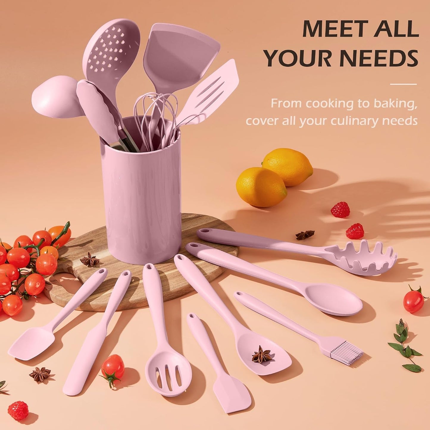 Homikit Silicone Cooking Utensil Set, 15pcs Kitchen Utensils with Holder for Nonstick Cookware, Heat Resistant Nontoxic Silicone Spatula Set Dishwasher Safe Kitchen Tools for Baking-Black