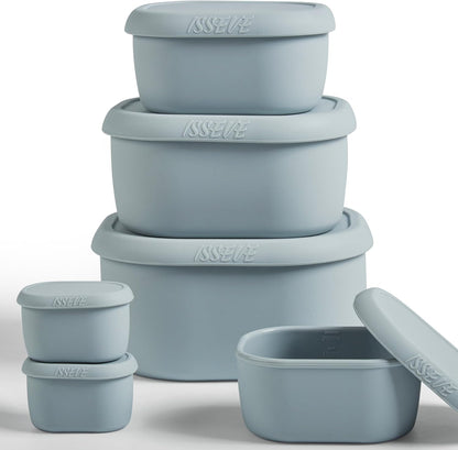 ISSEVE 6Pcs/Set Nesting Silicone Food Storage Containers with Lids, BPA Free Reusable Meal Prep Silicone Containers Lunch Box Bento Box Set (33.8oz, 20oz, 10oz, 6.7oz, 1.3oz) (Purple)