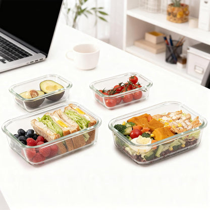 GENICOOK Glass Food Storage Containers With Glass Lids Bento Box Set Lunch Box Eco Friendly Meal Prep Containers Airtight – Plastic Free, Silicon Sleeve Bpa Free 4.4cup/ 5 * 1050ml