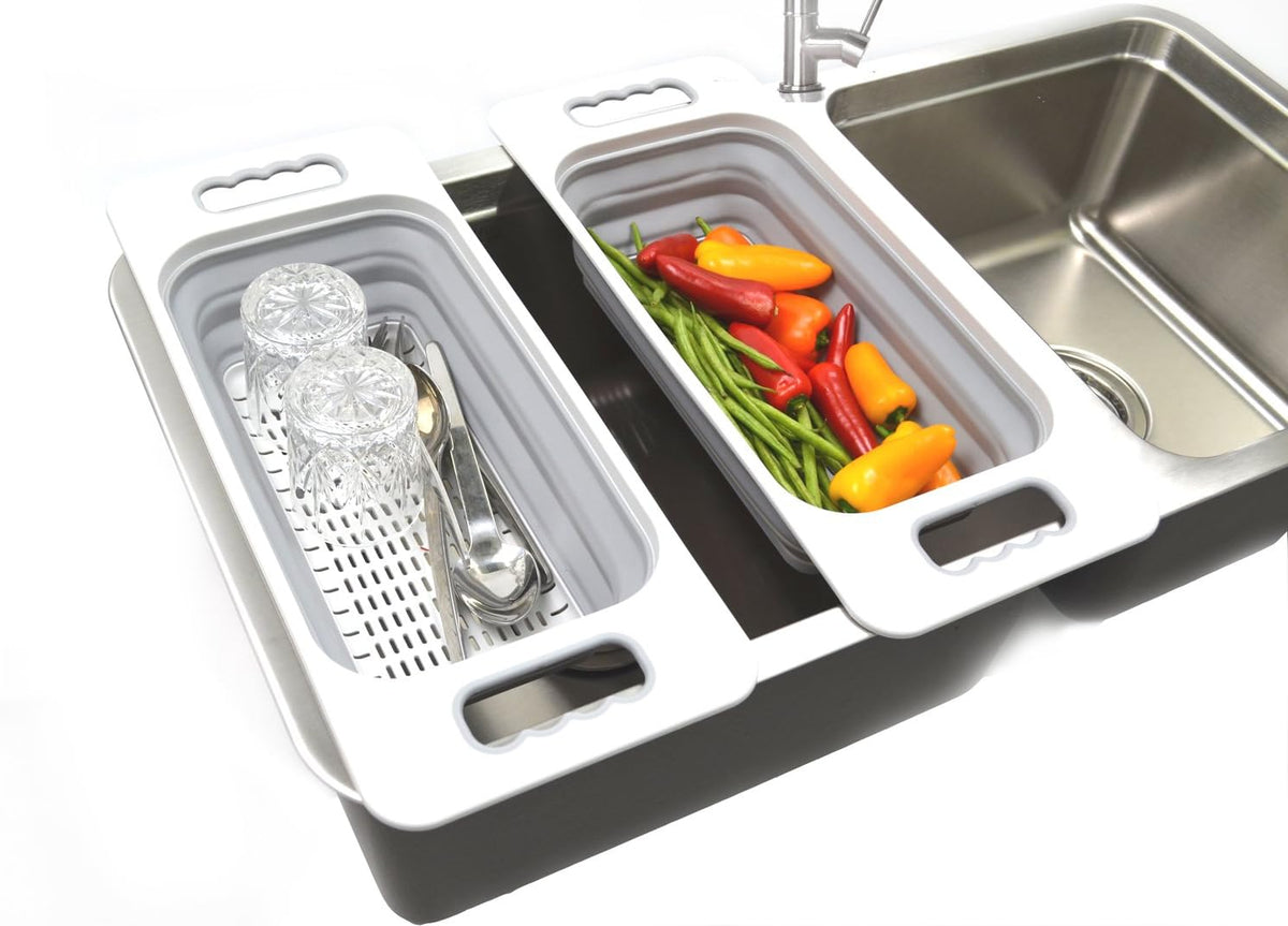 SAMMART Over The Sink Rectangular Colander (Grey)