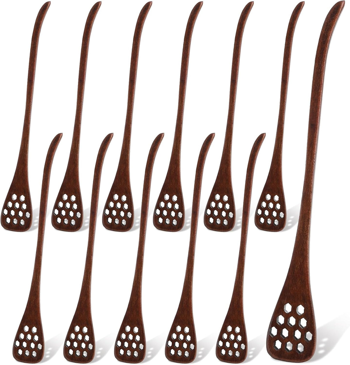 Cididu 12 Pack Wood Honey Dipper, Honey Spoon Sticks, Honey Mixing Stirrers for Tea Coffee, Honey Comb Sticks with Long Handle, Reusable Honey Wand Syrup Dippers for Home Kitchen Party, Food Safe, 7''