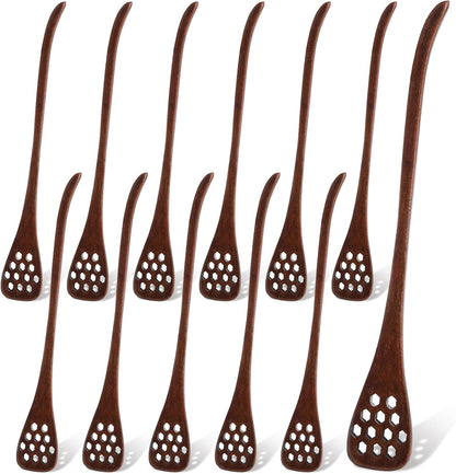 Cididu 12 Pack Wood Honey Dipper, Honey Spoon Sticks, Honey Mixing Stirrers for Tea Coffee, Honey Comb Sticks with Long Handle, Reusable Honey Wand Syrup Dippers for Home Kitchen Party, Food Safe, 7''