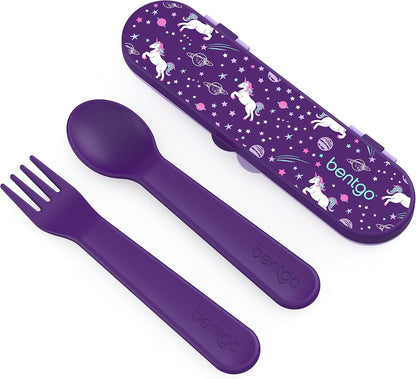 Bentgo Kids Utensil Set - Reusable Plastic Fork, Spoon & Storage Case - BPA-Free Materials, Easy-Grip Handles, Dishwasher Safe - Ideal for School Lunch, Travel, & Outdoors (Shark)