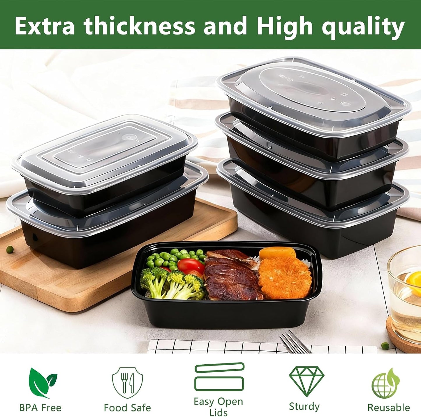 10Pack 35OZ Meal Prep Containers Reusable with Lids, Food Storage Containers To Go for Lunch, Disposable Plastic Bento Box to Take out or Home, Microwave/Freezer/Dishwasher Safe