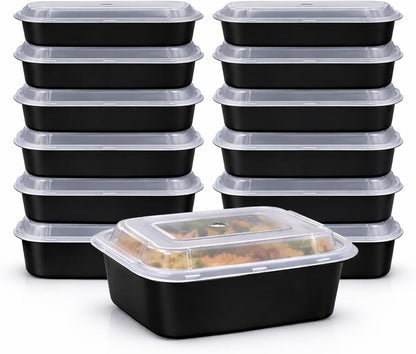 4U'LIFE 28 oz [Pack of 12] 2-Compartment Meal Prep Containers, Bento Boxes With Clear Lids