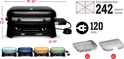 Weber Lumin Compact Outdoor Electric Barbecue Grill, Light Green - Great Small Spaces such as Patios, Balconies, and Decks, Portable and Convenient