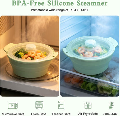 42oz Upgraded Silicone Foldable Microwave Steamer (Light Green)