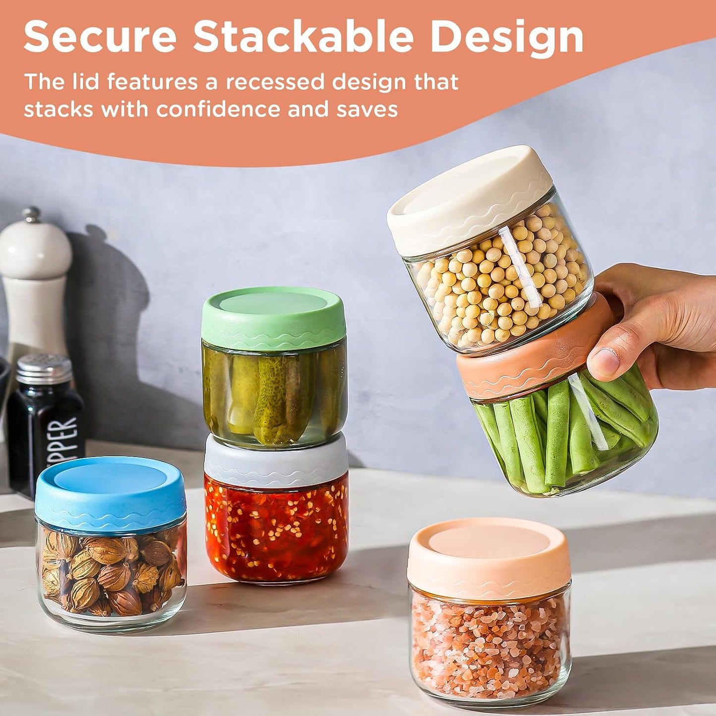 DRKIO 16 Oz Overnight Oats Containers with Lids - 6 Pack Glass Storage Jars with Airtight Lids Wide Mouth Mason Food Jars Great for Meal Prep Salad Chia Pudding Snacks Yogurt Sugar Spice Cereal