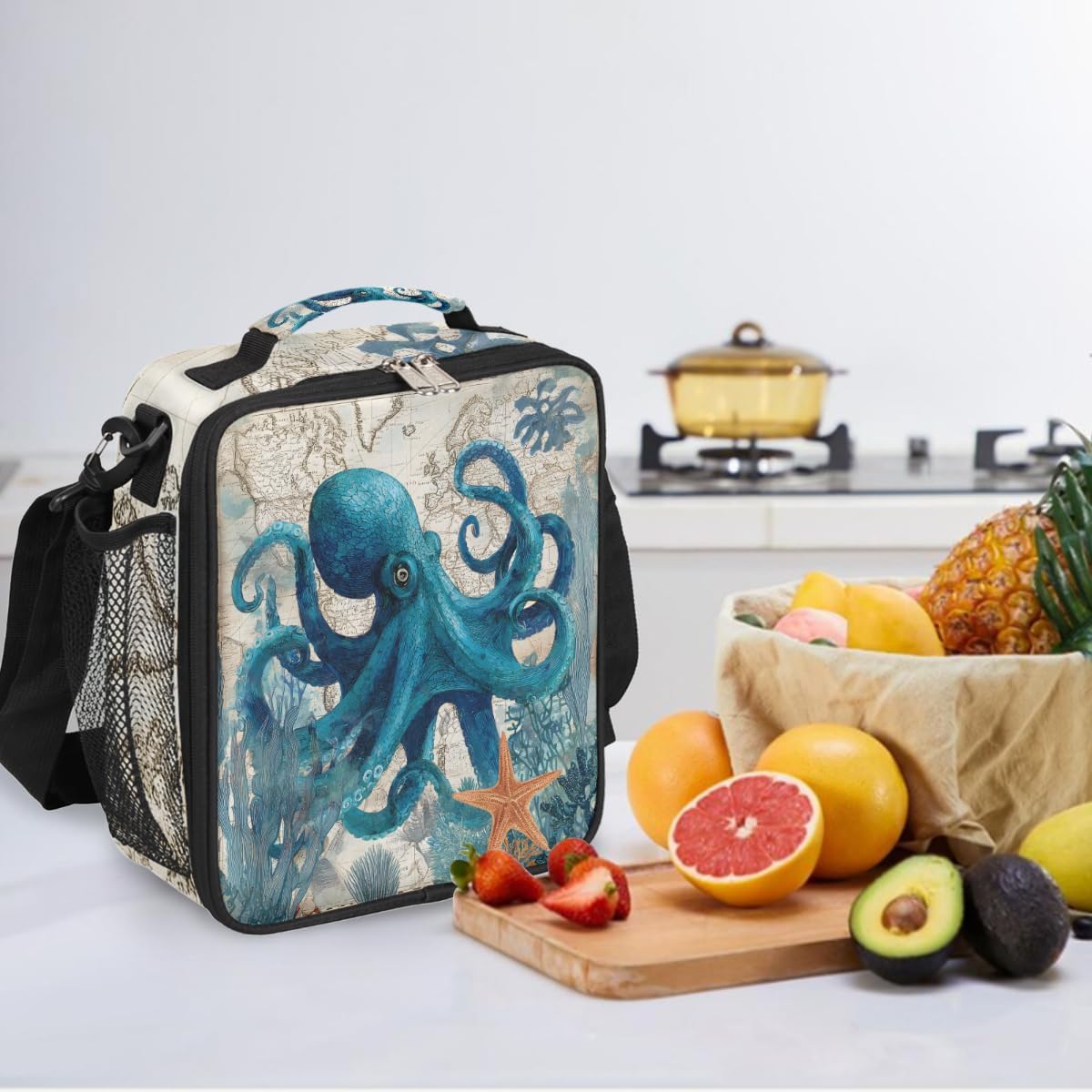 cfpolar Skull Skateboard Lunch Box for Boys Girls, Insulated Lunch Bags for Kids Reusable Mini Cooler Lunch Tote Lunchbox Thermal Meal Tote Kit with Shoulder Strap for Work School Picnic