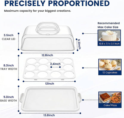 VGOODALL Cake Carrier with Lid and Handle, 12 Capacity Cupcake Carrier, 2-in-1 Rectangular Cupcake Holder for Pies Muffin Pizza Nuts Fruit, Dessert Storage Containers for Parties, Picnics, Baking