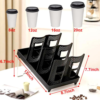 Tirifer Cup and Lid Holder, Disposable Paper Cup Dispenser with Stand, 6 Slots Coffee Cup and Lid Storage Organizer for Coffee Station Bar Office Home Countertop Breakroom Restaurant