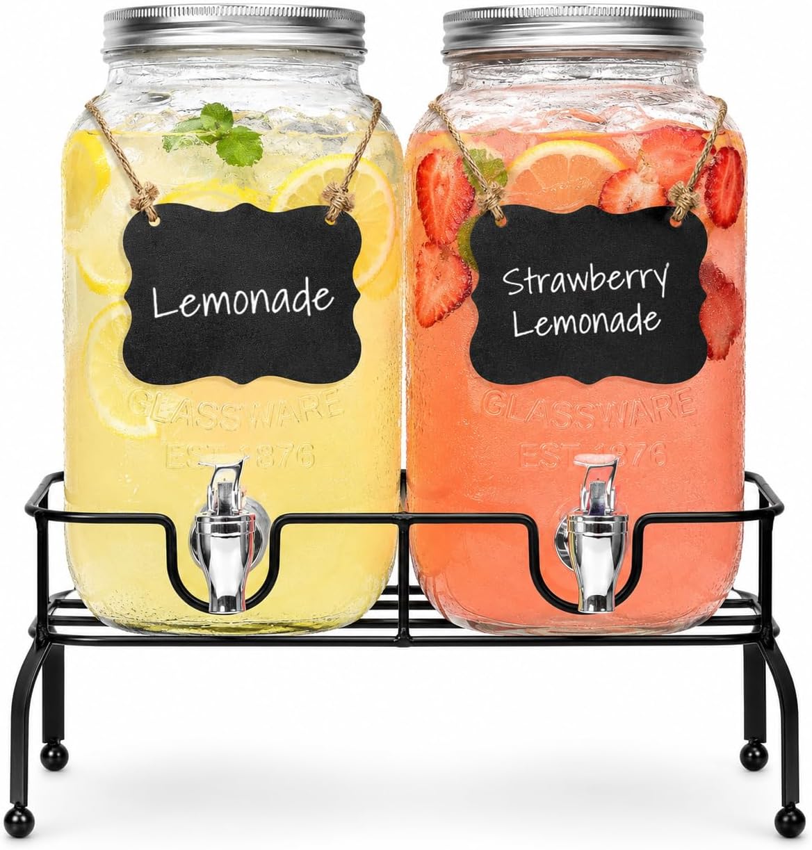 Estilo Gallon Drink Dispenser with Stand - Glass Beverage Dispenser with Stand for Weddings - Sun Tea Jar with Spigot 1 Gallon - Countertop Glass Water Dispenser for Lemonade and Parties