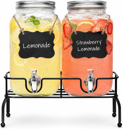 Estilo Gallon Drink Dispenser with Stand - Glass Beverage Dispenser with Stand for Weddings - Sun Tea Jar with Spigot 1 Gallon - Countertop Glass Water Dispenser for Lemonade and Parties