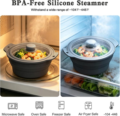 42oz Upgraded Silicone Foldable Microwave Steamer (Light Green)