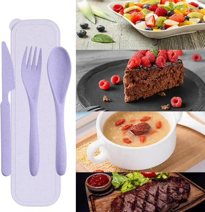2Pack Reusable Travel Utensil Set, Plastic Fork Spoon Knife with Case, BPA-Free Portable Cutlery for Camping, Picnic & Office (Purple & Pink)
