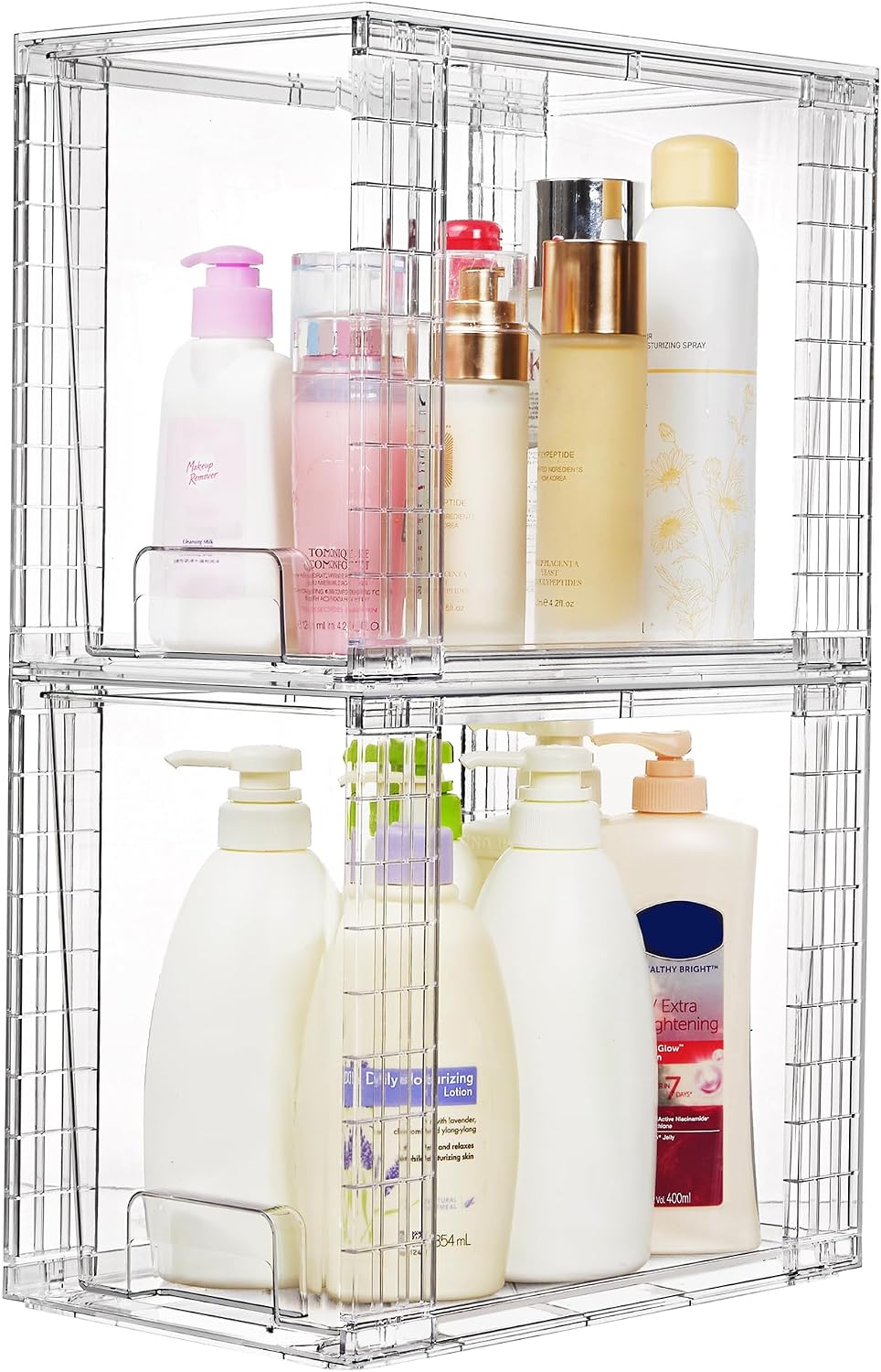Vtopmart 4Pack Large Stackable Pantry Storage Drawers, Clear Organizer Bins with Handles, Acrylic Drawer Organizers for Kitchen, Pantry, Bathroom Undersink, Cabinet Organization and Storage