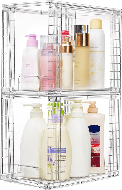 Vtopmart 4Pack Large Stackable Pantry Storage Drawers, Clear Organizer Bins with Handles, Acrylic Drawer Organizers for Kitchen, Pantry, Bathroom Undersink, Cabinet Organization and Storage