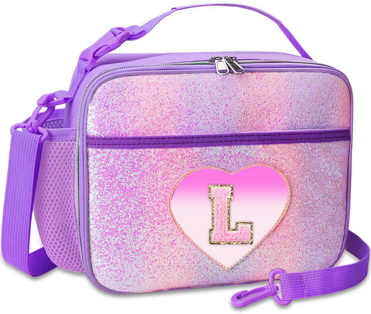 RHCPFOVR Kids Initial Lunch Bag - Insulated Lunch Box for Boys Girls,Washable Lunch Bag and Reusable Toddler Leak-proof Lunchbox for School and Daycare - Colors B