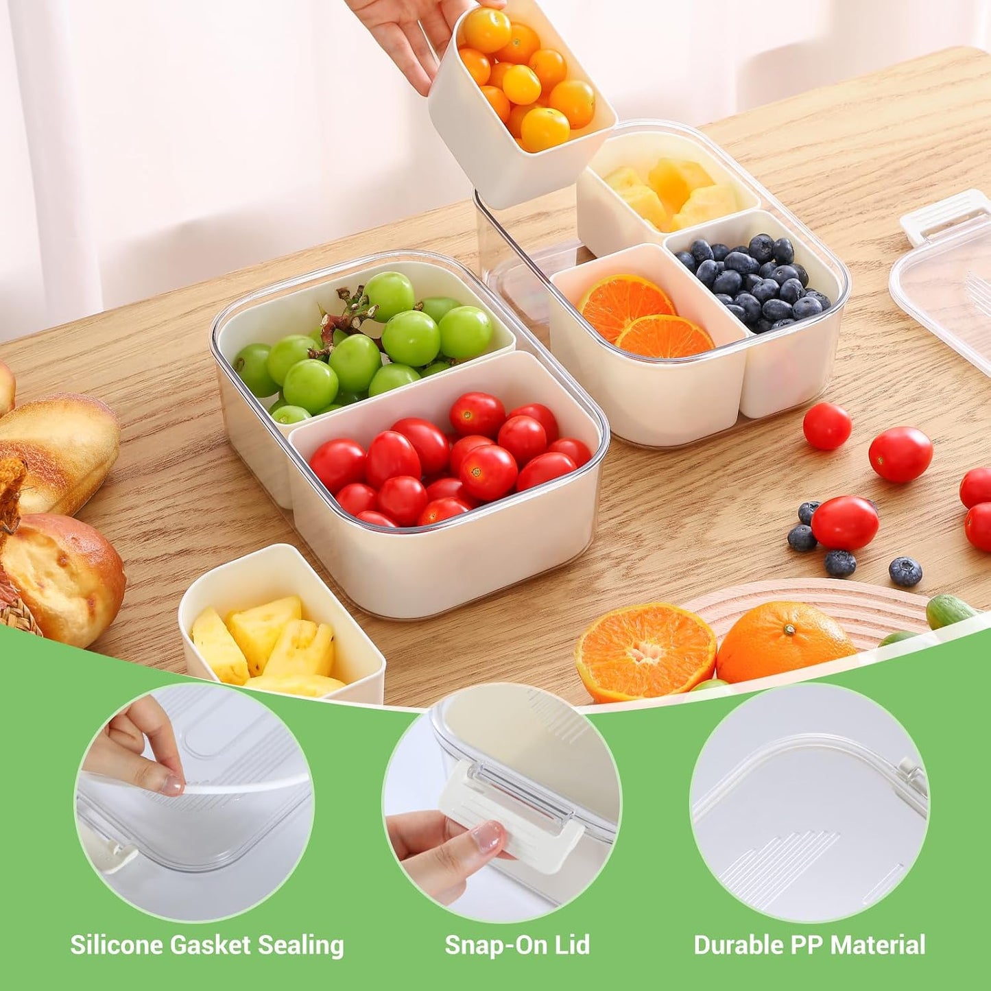 LUXEAR Divided Serving Tray with Lid and Handle Snack Box Charcuterie Container Dishwasher Safe 8 Compartment Snack Platters Portable Clear Organizer for Fruits, Candy, Snacks, Picnic, Travel
