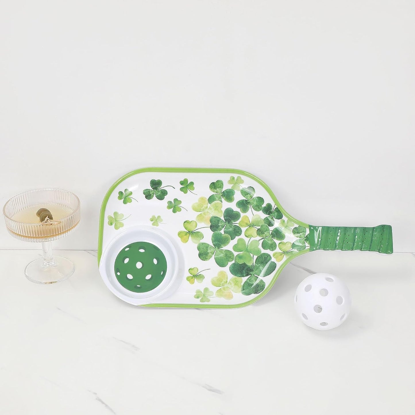 UPware Watermelon Melamine Chip and Dip Snack Tray, Summer Fruit Pickleball Paddle Shape Platter for Chips, Salsa, Fruits, and Appetizers, 15.75 x 8 Inch