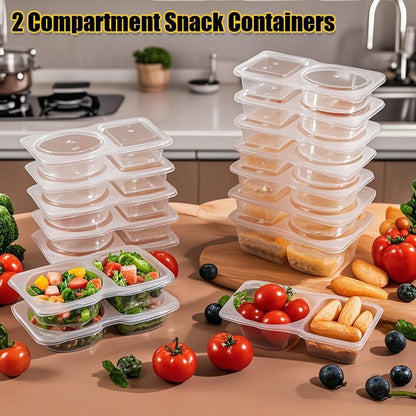 Reusable Snack Containers & Snack Pack Containers – 2 Compartment Meal Prep Containers with Lids, Double Condiment Containers, Portable Snackle Box (10 Set)