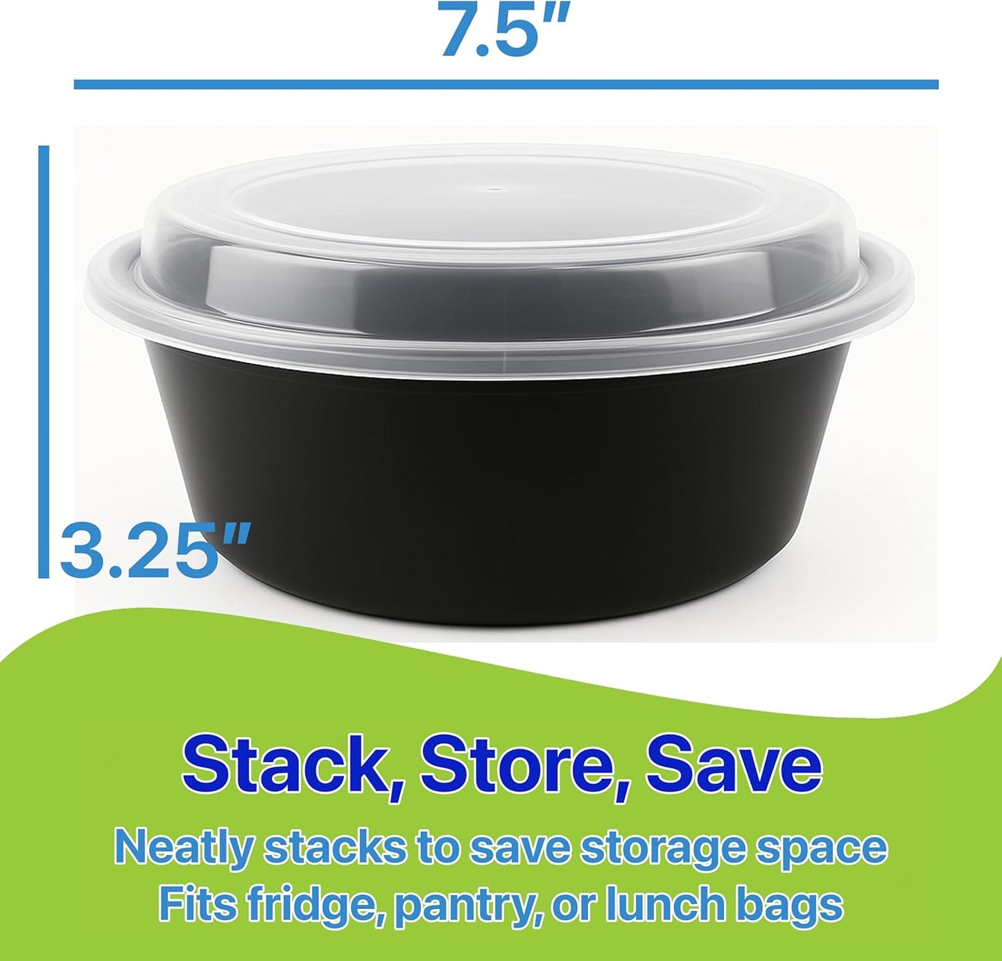 Meal Prep Containers Round [10 Set] x [16 oz] with Lids, 1 compartment, Stackable, Reusable, Leakproof, Food Safe, Microwave, Freezer & Dishwasher Safe for Food Prep Storage (10 Set, 16 oz)