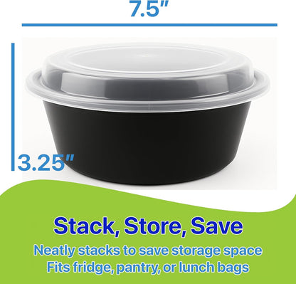 Meal Prep Containers Round [10 Set] x [16 oz] with Lids, 1 compartment, Stackable, Reusable, Leakproof, Food Safe, Microwave, Freezer & Dishwasher Safe for Food Prep Storage (10 Set, 16 oz)