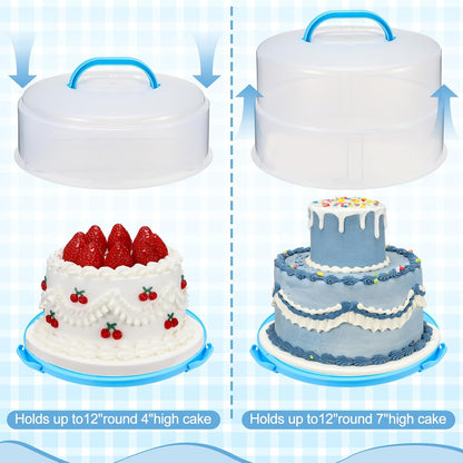 Teenyyou 12 Inch Large Cake Carrier with Lid and Handle for 12" Round 7" High Cake Adjustable Plastic Pies Carrier Portable Cupcakes Transport Container for Cookies Pizza and More(Pink)
