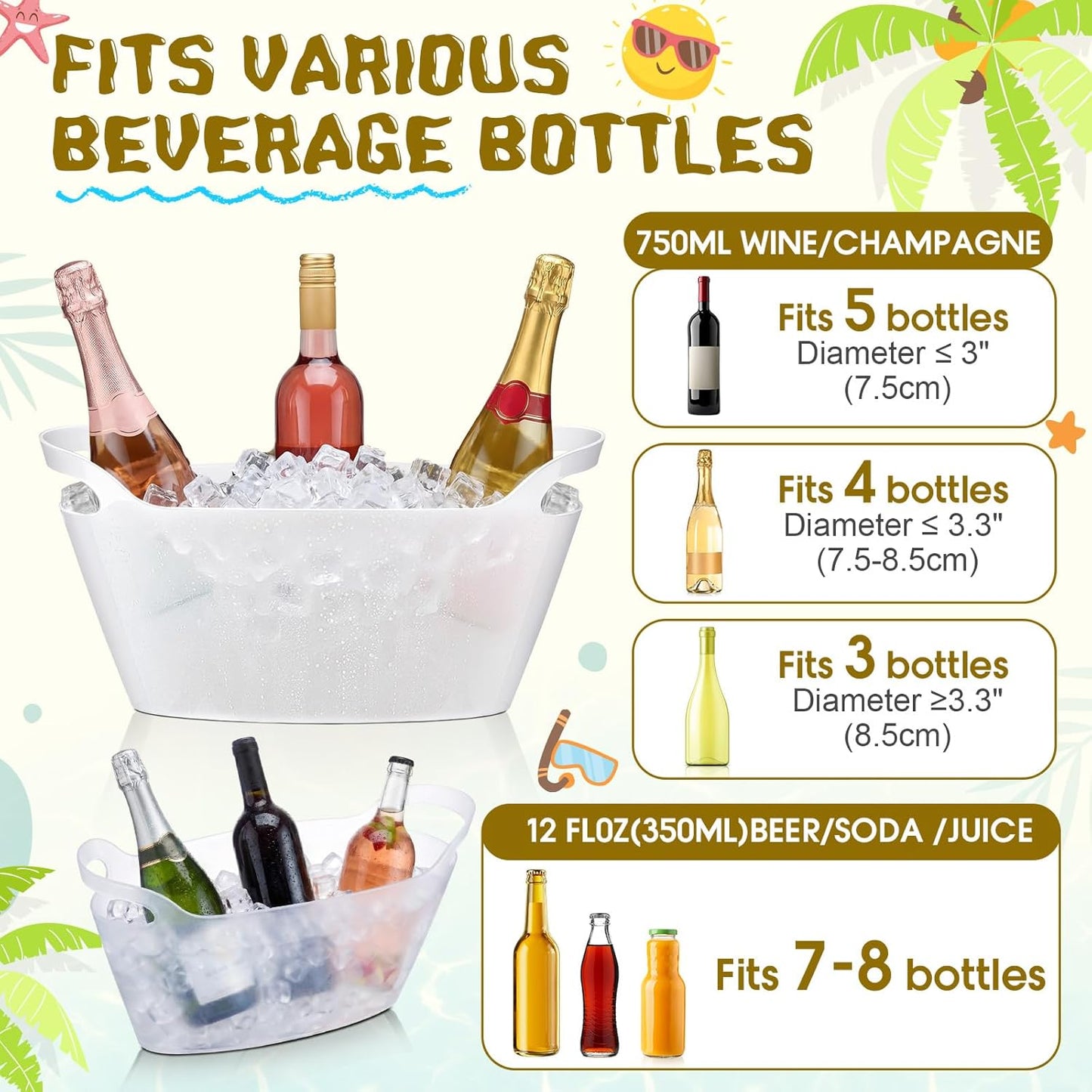 meekoo 6 Pack 6l Ice Bucket for Parties, Plastic Beverage Tub with Handles, Portable Ice Drink Bucket for Wine, Champagne, Beer, Cocktail, Large Drink Chiller for Wedding, Bar, Picnic, Pool(White)