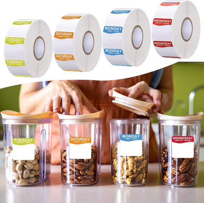 Sayglossy 7000 Pcs Day of Week Label Food Label Monday Through Sunday Management Inventory Sticker Removable Weekly Self Adhesive Date Dot Sticker for Restaurant Kitchen Container (Square)
