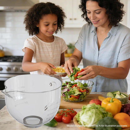 Glass Mixing Bowl 5QT Compatible with KitchenAid 4.5 & 5-Quart Tilt-Head Stand Mixers – Includes Spout Cover, Measurement Markings & Lid – (Dishwasher, Microwave & Freezer Safe)