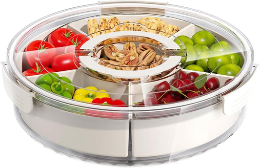 KEEPOW Divided Serving Tray with Lid and Handle - Portable Snackle Box Charcuterie Container, Clear Snack Platter Organizer for Fruits, Candy, Nuts, Snacks - Ideal for Party, Travel & Picnics