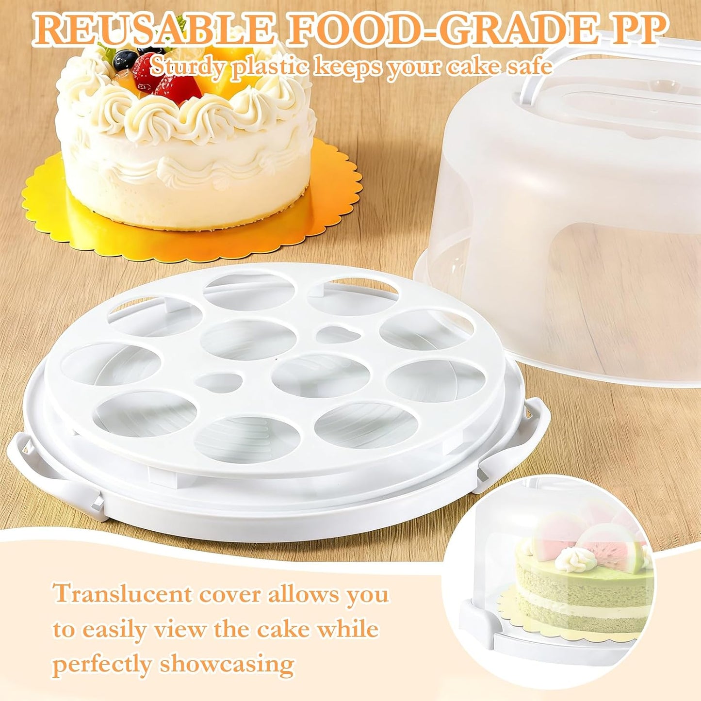 10 Inch Cake Carrier with Lid and Handle, Round Cake Container Cake Cover with 10 Inch Cake Boards & Cupcake Carrier, Portable Cake Holder with Lid for Transport Pie Nuts Fruit, Green