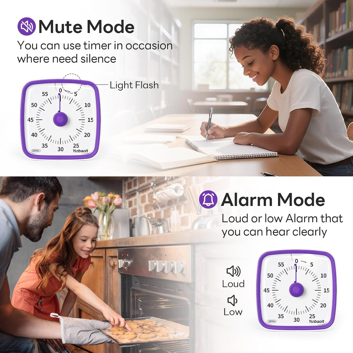 Yunbaoit Visual Timer with Night Light, 60 Minute Countdown, Light Blue