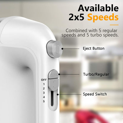 Hand Mixer Electric, 450W Kitchen Mixers with Scale Cup Storage Case, Turbo Boost/Self-Control Speed + 5 Speed + Eject Button + 5 Stainless Steel Accessories, For Easy Whipping Dough, Cream, Black