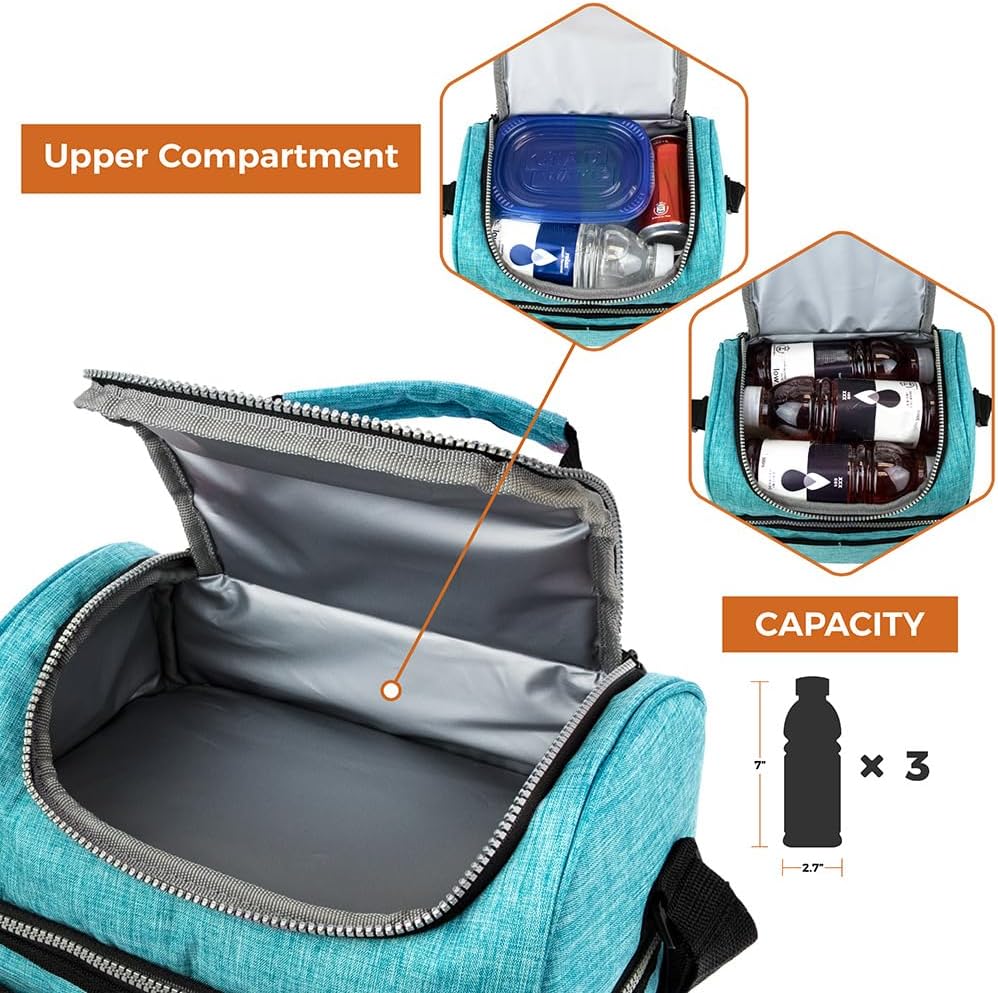 opux Insulated Lunch Bag for Men Women, Double Decker Leakproof Lunch Box Cooler Tote with Shoulder Strap, Large Lunchbox for Work School Travel Meal Prep, Adults Kids Boys Girls, Green, 16 Cans