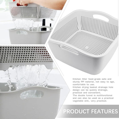 Double-layer Draining Basket Plastic Fruits & Vegetable Washing Basket for Kitchen (Blue)