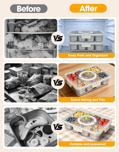 WanshengLe 6 in 1 Snackle Box 3.82L with Lid & Handle, 4 PCS Stainless Steel Snack Box and 2 PCS Plastic Box, 6 Detachable & Dishwasher Safe Snacklebox, Divided Container Box for Snack Fruit Nut