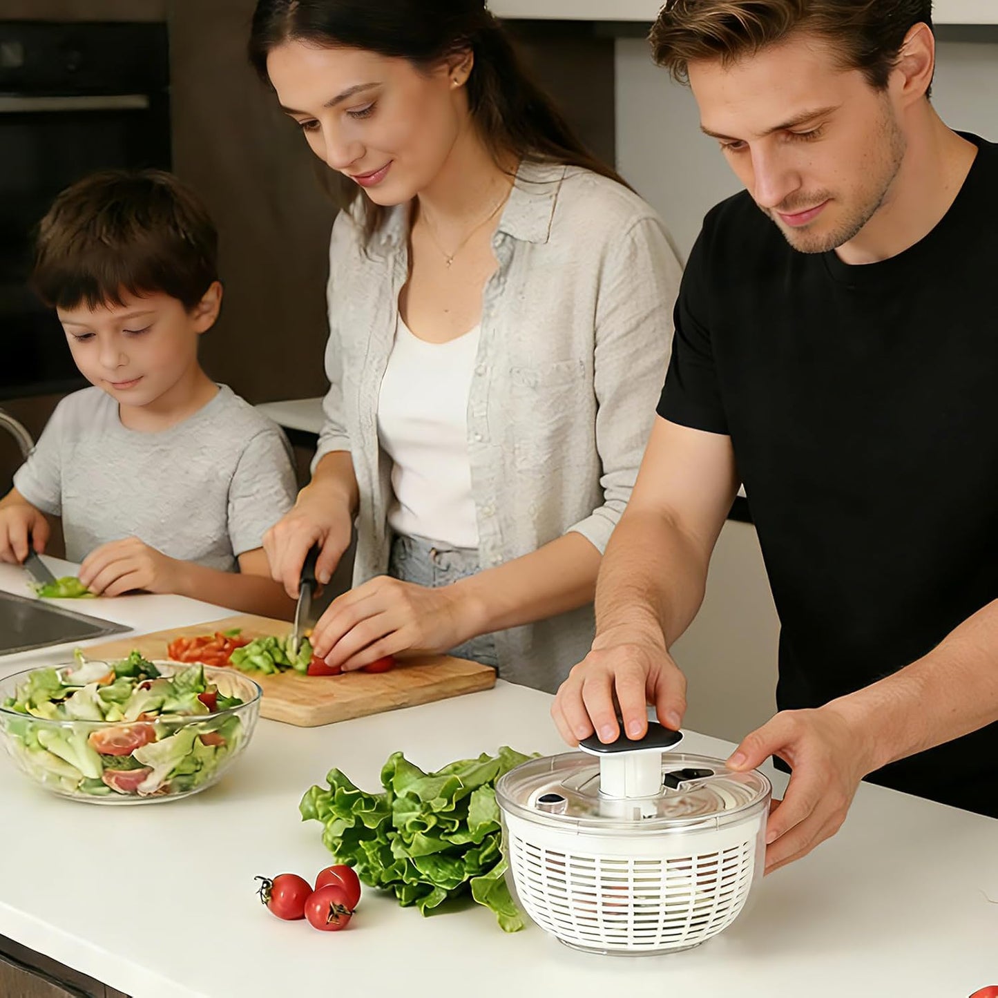 Ourokhome 6.3 QT Salad Spinner with Fully Removable Lid, Large Lettuce Dryer with One-Hand Press Pump, Instant Stop Brake Button and Retractable Handle, Vegetable Washer & Spinner for Greens and Herbs