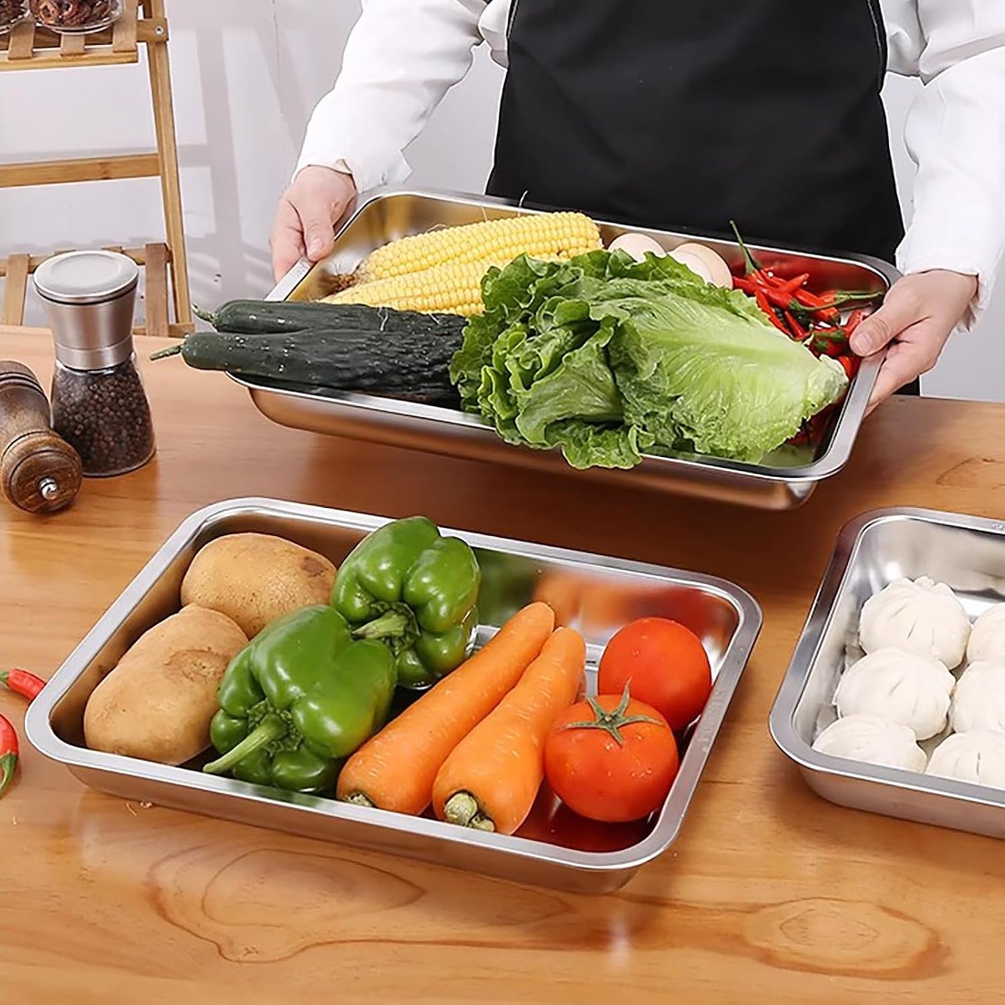 3Pcs Stainless Steel Breading Trays Set, Breading Dishes for Chicken Breasts, Marinating Meat and Prepping Meals (10.4" x 7.7" x 1.9")