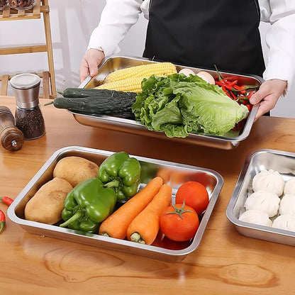 3Pcs Stainless Steel Breading Trays Set, Breading Dishes for Chicken Breasts, Marinating Meat and Prepping Meals (10.4" x 7.7" x 1.9")