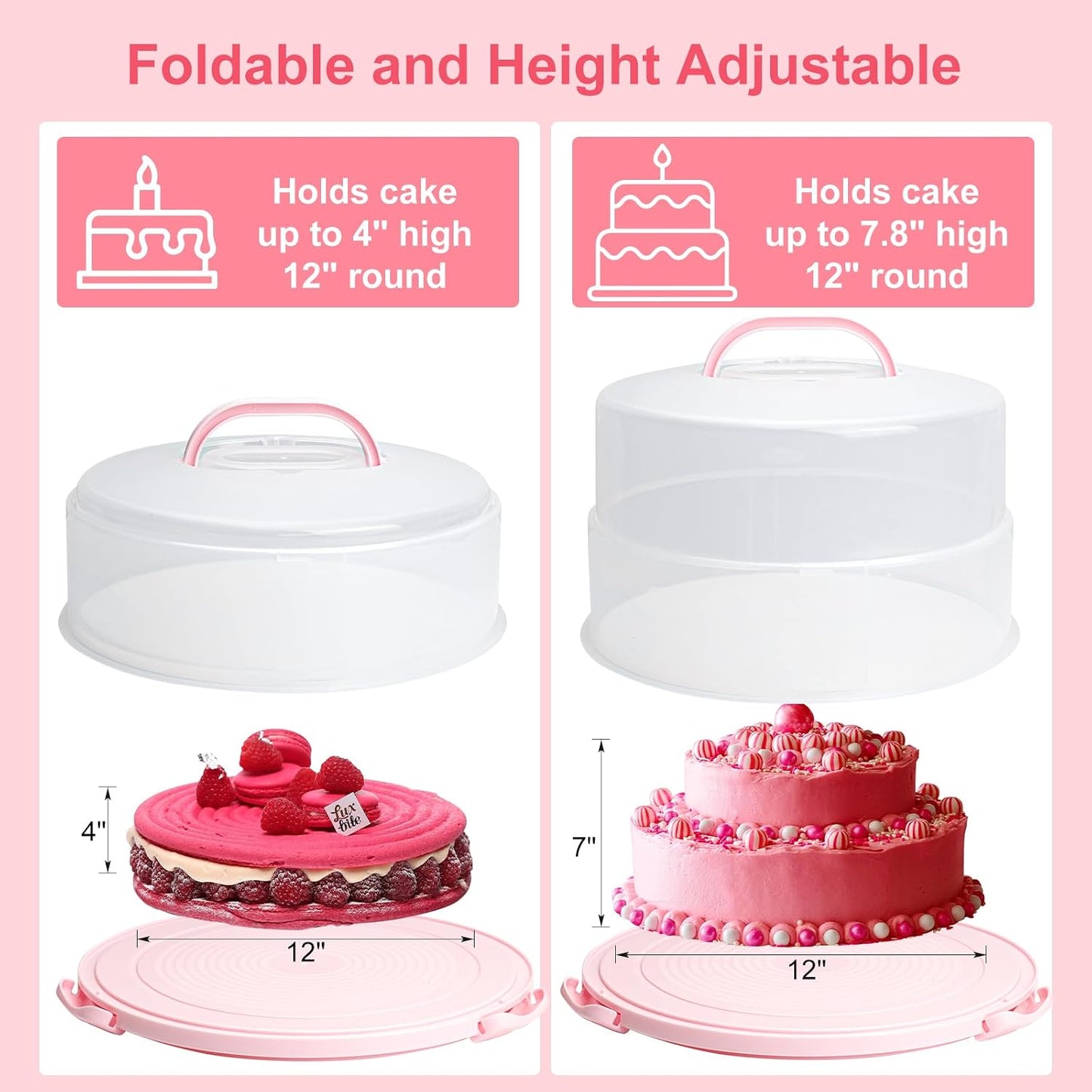 Bundt Cake Carrier, 13.5"Red Cake Carrier with Lid Handle Turntable and Cupcake Holder, Portable Cake Transport Container, Perfect Gifts for Transporting Cakes, Pies, Cupcakes, Nuts, Fruits