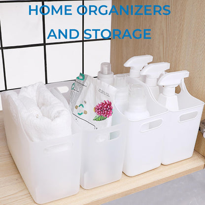2 Pack Fridge Organizer Bins with Handle, PP Plastic Refrigerator Organizers and Storage for Kitchen, Laundry, Cabinets and Fridge, Translucent Pantry Organizers and Storage, 11” x 4.5” x 6.3”