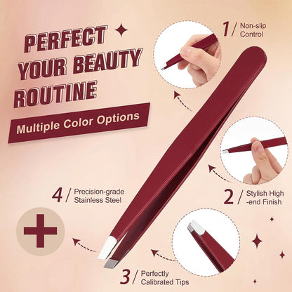 Mudder 12 Pcs Eyebrow Tweezers Set for Facial Hair Stainless Steel Slanted Tip Tweezers in Bulk for Men and Women(Silver)