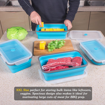 Collapsible Food Storage Containers with Lids, 4 Pack, 40 oz Silicone 1-Compartment Meal Prep Containers Reusable, Lunch Bento Boxes for Adults, Microwave Freezer Dishwasher Safe, BPA-Free, Black